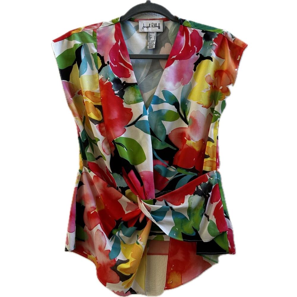 Joseph Ribkoff Floral Twist Front Asymmetrical Blouse Size 2